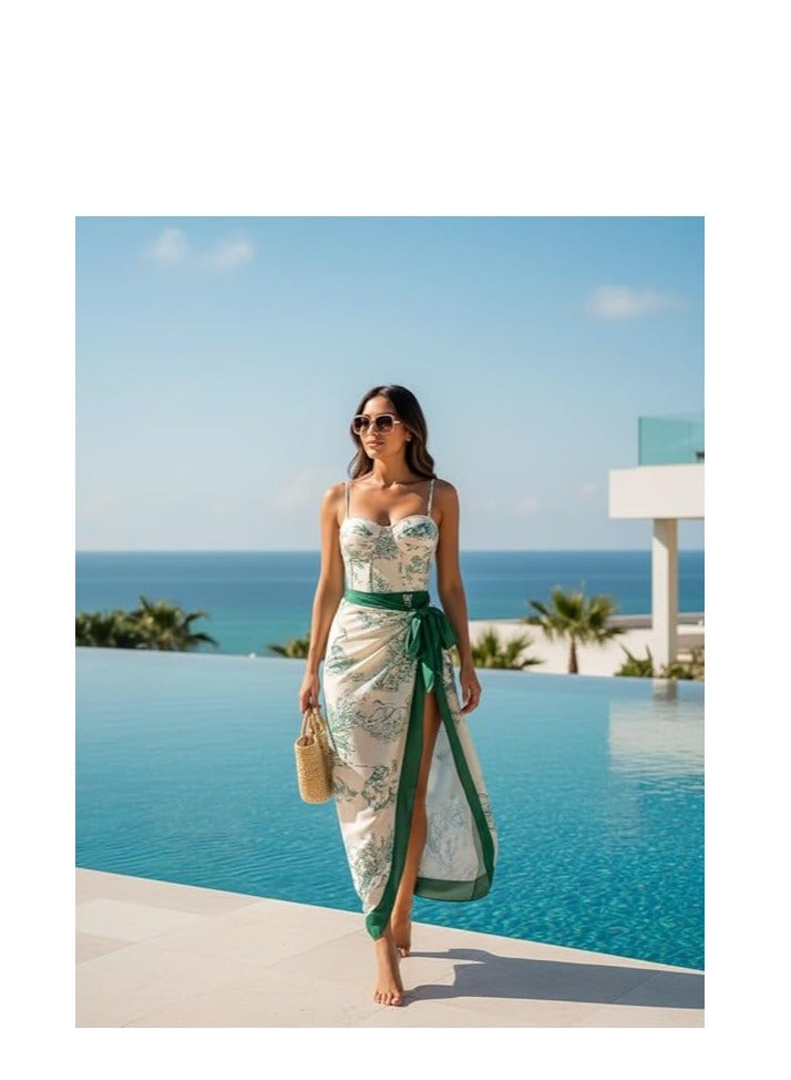 Showday European American Women's Bikini Bathing Suit Women's One Piece Swimsuit with Beach Cover up Wrap Skirt Floral Tummy Control Tankini Set 2 Piece Swimsuit Outfits - Image 5